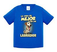 Camiseta bebé la vida es mejor con un perro de raza Labrador - Azul Royal, 2 años