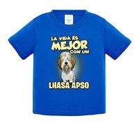 Camiseta bebé la vida es mejor con un perro de raza Lhasa Apso - Azul Royal, 2 años
