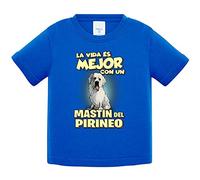Camiseta bebé la vida es mejor con un perro de raza Mastin del Pirineo - Azul Royal, 2 años