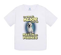 Camiseta bebé la vida es mejor con un perro de raza Mastin del Pirineo - Blanco, 2 años