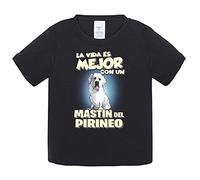 Camiseta bebé la vida es mejor con un perro de raza Mastin del Pirineo - Negro, 2 años