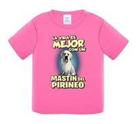Camiseta bebé la vida es mejor con un perro de raza Mastin del Pirineo - Rosa, 1 año