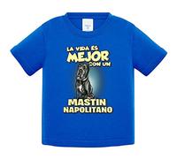 Camiseta bebé la vida es mejor con un perro de raza Mastin Napolitano - Azul Royal, 2 años