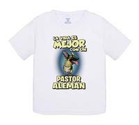 Camiseta bebé la vida es mejor con un perro de raza Pastor Alemán - Blanco, 2 años