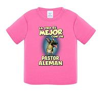 Camiseta bebé la vida es mejor con un perro de raza Pastor Alemán - Rosa, 1 año