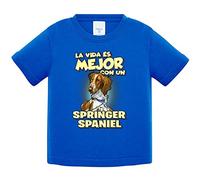 Camiseta bebé la vida es mejor con un perro de raza Springer Spaniel - Azul Royal, 2 años