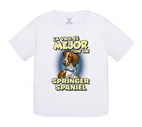 Camiseta bebé la vida es mejor con un perro de raza Springer Spaniel - Blanco, 2 años