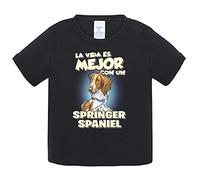 Camiseta bebé la vida es mejor con un perro de raza Springer Spaniel - Negro, 1 año