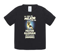 Camiseta bebé la vida es mejor con un perro mascota Pastor Alemán marrón y negro que se llama personalizable con nombre - Negro, 2 años
