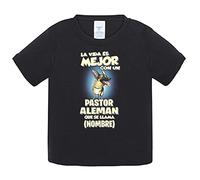 Camiseta bebé la vida es mejor con un perro mascota Pastor Alemán que se llama personalizable con nombre - Negro, 2 años