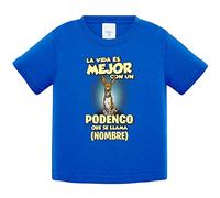 Camiseta bebé la vida es mejor con un perro mascota Podenco que se llama personalizable con nombre - Azul Royal, 1 año