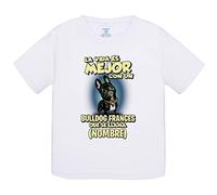 Camiseta bebé la vida es mejor con un perro raza Bulldog francés negro que se llama personalizable con nombre - Blanco, 2 años