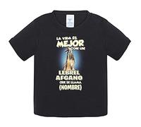 Camiseta bebé la vida es mejor con un perro raza Lebrel Afgano que se llama personalizable con nombre - Negro, 2 años