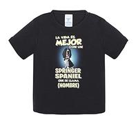 Camiseta bebé la vida es mejor con un perro raza Springer Spaniel negro que se llama personalizable con nombre - Negro, 2 años