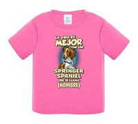 Camiseta bebé la vida es mejor con un perro raza Springer Spaniel que se llama personalizable con nombre - Rosa, 2 años