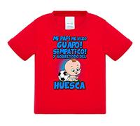 Camiseta bebé mi papi me hizo guapo simpático y sobretodo aficionado al fútbol de Huesca - Rojo, 1 año