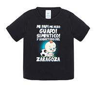 Camiseta bebé mi papi me hizo guapo simpático y sobretodo aficionado al fútbol de Zaragoza - Negro, 1 año