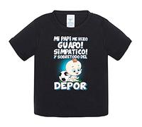 Camiseta bebé mi papi me hizo guapo simpático y sobretodo aficionado al fútbol del Depor - Negro, 1 año