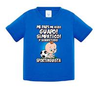Camiseta bebé mi papi me hizo guapo simpático y sobretodo aficionado al fútbol del Sporting - Azul Royal, 1 año