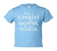 Camiseta bebé Mis abuelos me quieren un montón - Celeste, 1 año