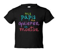 Camiseta bebé Mis papis me quieren un montón - Negro, 2 años