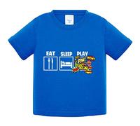 Camiseta bebé para gamers viciados de los videojuegos de lucha y shooters con frase Eat Sleep Play - Azul Royal, 2 años