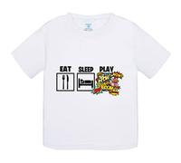 Camiseta bebé para gamers viciados de los videojuegos de lucha y shooters con frase Eat Sleep Play - Blanco, 2 años