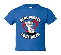Camiseta bebé real people love cats amantes de gatos - Azul Royal, 1 año