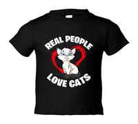 Camiseta bebé real people love cats amantes de gatos - Negro, 1 año