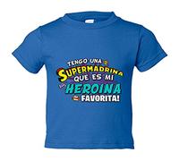 Camiseta bebé tengo una Supermadrina que és mi heroína favorita regalo para madrina - Azul Royal, 2 años