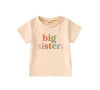 Camiseta Big Sister Anuncio de Bebé para Niñas Conjuntos Camiseta Hermana Mayor Verano Manga Corta Tops Promocionada a Big Sister Camisetas Linda Cuello Redondo Camisetas Algodón Camisa, albaricoque