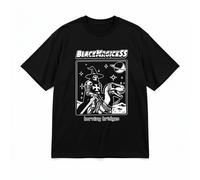 Camiseta Black Magic, diseñada para con temática de bruja y de escoba, con estampado de calavera y blancas, para Halloween, manga corta para hombre