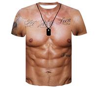 Camiseta Blanca Camiseta 3D para Hombre, Camiseta De Tatuaje Muscular con Simulación De Culturismo, Camiseta Informal con Piel Desnuda, Pecho, Músculo, Divertido, Manga Corta-Mi_L