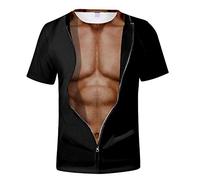 Camiseta Blanca Camiseta 3D para Hombre, Camiseta De Tatuaje Muscular con Simulación De Culturismo, Camiseta Informal con Piel Desnuda, Pecho, Músculo, Divertido, Manga Corta-F_4XL