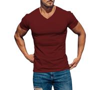 Camiseta blanca de algodón para hombre, camiseta blanca con cuello en V para hombre, camiseta informal de manga corta para gimnasio, atlética, moderna, camiseta de entrenamiento y culturismo, rosso