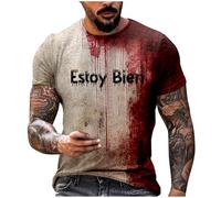 Camiseta blanca informal de cuello redondo para hombre, diseño de Halloween, gráfico de sangre, talla grande, para hombre, con estampado en color sólido, manga corta, Rojo sandía, S