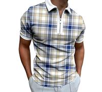 Camiseta blanca lisa para hombre, camiseta informal de moda con cremallera, cuello abatible, blusa de manga corta, holgada, azul, L