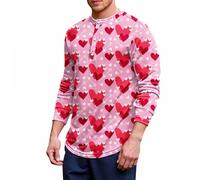 Camiseta blanca lisa para hombre para primavera y otoño, manga larga, holgada y cómoda, patrón de San Valentín impreso, Rd3, M