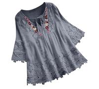 Camiseta Blanca Mujer,Blusas de con Cuello en V y de Retazos de Encaje para Mujer Camiseta Superior Camisetas Despedida Soltera Mujer (Grey, XXL).