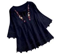 Camiseta Blanca Mujer,Blusas de con Cuello en V y de Retazos de Encaje para Mujer Camiseta Superior Camisetas Despedida Soltera Mujer (Navy, XXL).