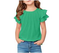 Camiseta Blanca Niña,Camisetas Manga Corta de Volantes Casual Cuello Redondo Cómoda Suelto Suave Tops Adolescente Ligera Camisa Largo Blusa T-Shirt Basic Moda tee Shirt Ropa Niña 5-13 Años