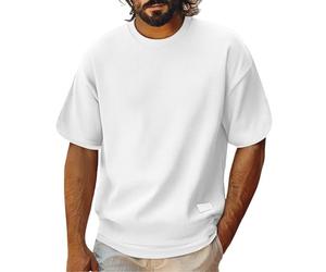 Camiseta blanca para hombre, camiseta blanca con cuello redondo, manga corta, verano, dos piezas, suelta, talla grande, estilo fino, mangas cinco cuartos, blanco, XX-Large