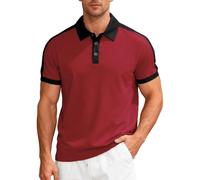 Camiseta blanca para hombre, camiseta blanca para hombre, camiseta de verano, casual, deportes, holgada, bloque de color, sarga de algodón perlado, camisa de solapa para hombre, Vino, XL