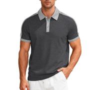 Camiseta blanca para hombre, camiseta blanca para hombre, camiseta de verano, casual, deportes, holgada, bloque de color, sarga de algodón perlado, camisa de solapa para hombre, gris oscuro, XXL