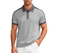 Camiseta blanca para hombre, camiseta blanca para hombre, camiseta de verano, casual, deportes, holgada, bloque de color, sarga de algodón perlado, camisa de solapa para hombre, Ceniciento claro, XXL