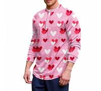Camiseta blanca para hombre, camiseta negra para hombre, camiseta blanca para hombre, primavera y otoño, manga larga, holgada y cómoda, patrón de San Valentín impreso, 1 unidad., 3XL