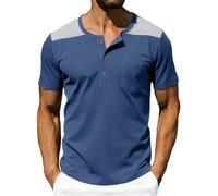 Camiseta blanca para hombre y hombre, camiseta blanca pesada para hombre, retro, holgada y transpirable, bolsillo con bloqueo de color y bloqueo de color, manga corta, azul, M