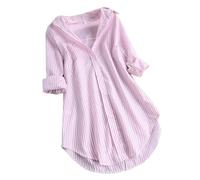 Camiseta blanca para mujer de algodón y algodón, vestido de camisa, talla grande, blusa, rayas, manga larga, con botones, blusas casuales, moda, camisas, colores contrastantes, temporada actual, tops