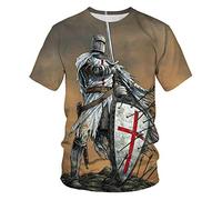 Camiseta Blanca Templarios War Series Impresión Digital 3D Cuello Redondo Manga Corta para Hombre-Gramo_Metro