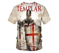 Camiseta Blanca Templarios War Series Impresión Digital 3D Cuello Redondo Manga Corta para Hombre-Mi_XXL